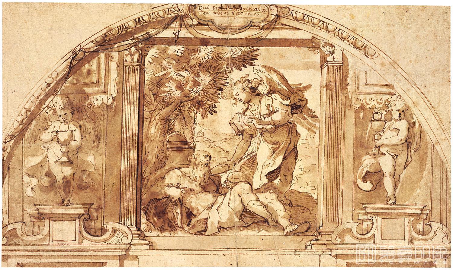 素描-西班牙普拉多美术馆素描藏画-Calvaert, Denys-Elias visitado por el angel-0706